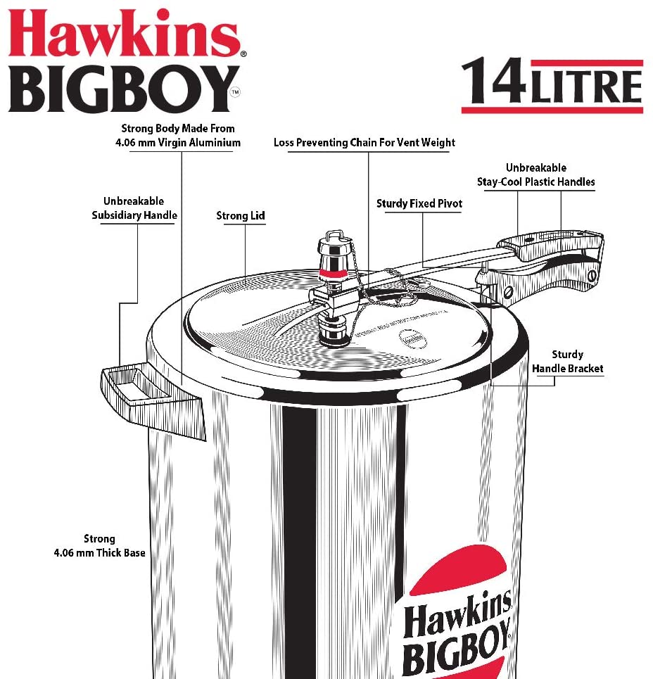 HAWKIN Classic 14 Liter BIGBOY Aluminum Pressure Cooker