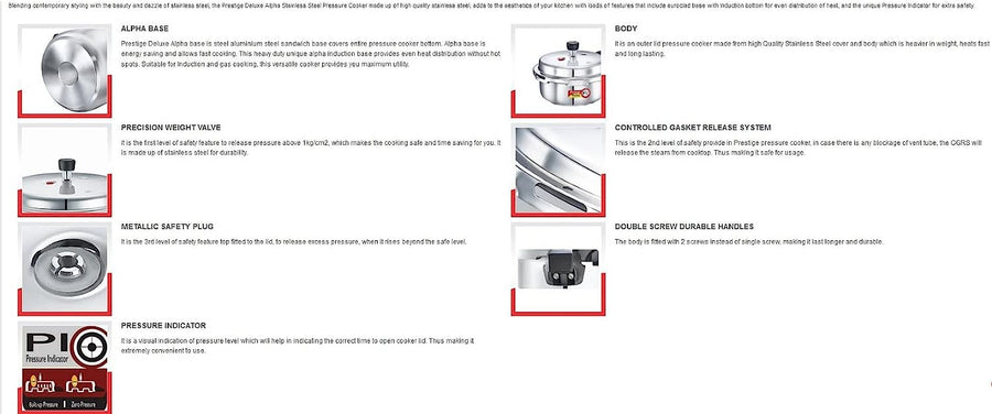 Prestige Deluxe 3 Liter Stainless Steel Pressure Cooker