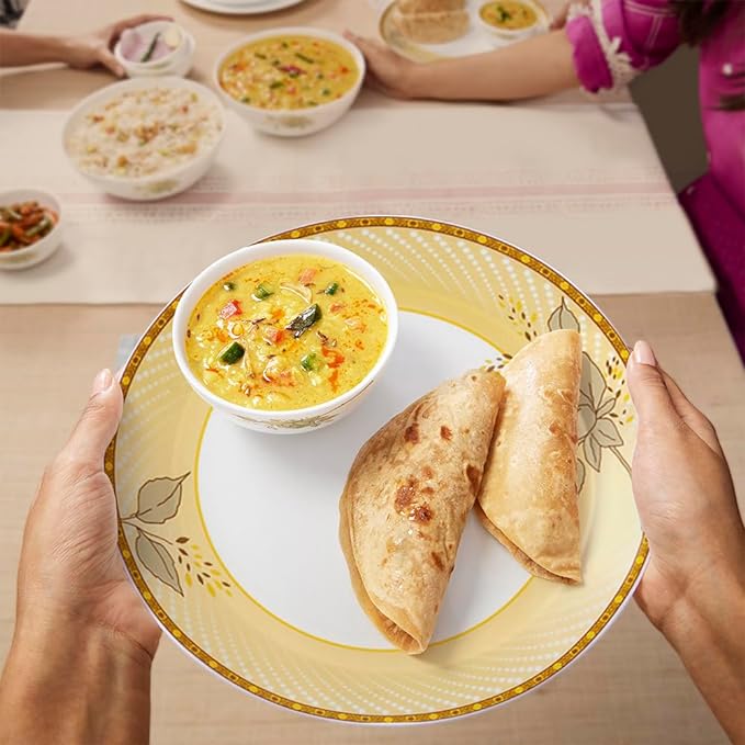 Larah by Borosil Sapphire Kohinoor Series Opalware Dinner Set | 19 Pcs for Family of 6 | Microwave & Dishwasher Safe | Bone-Ash Free | Crockery Set for Dining & Gifting | Plates & Bowls | White