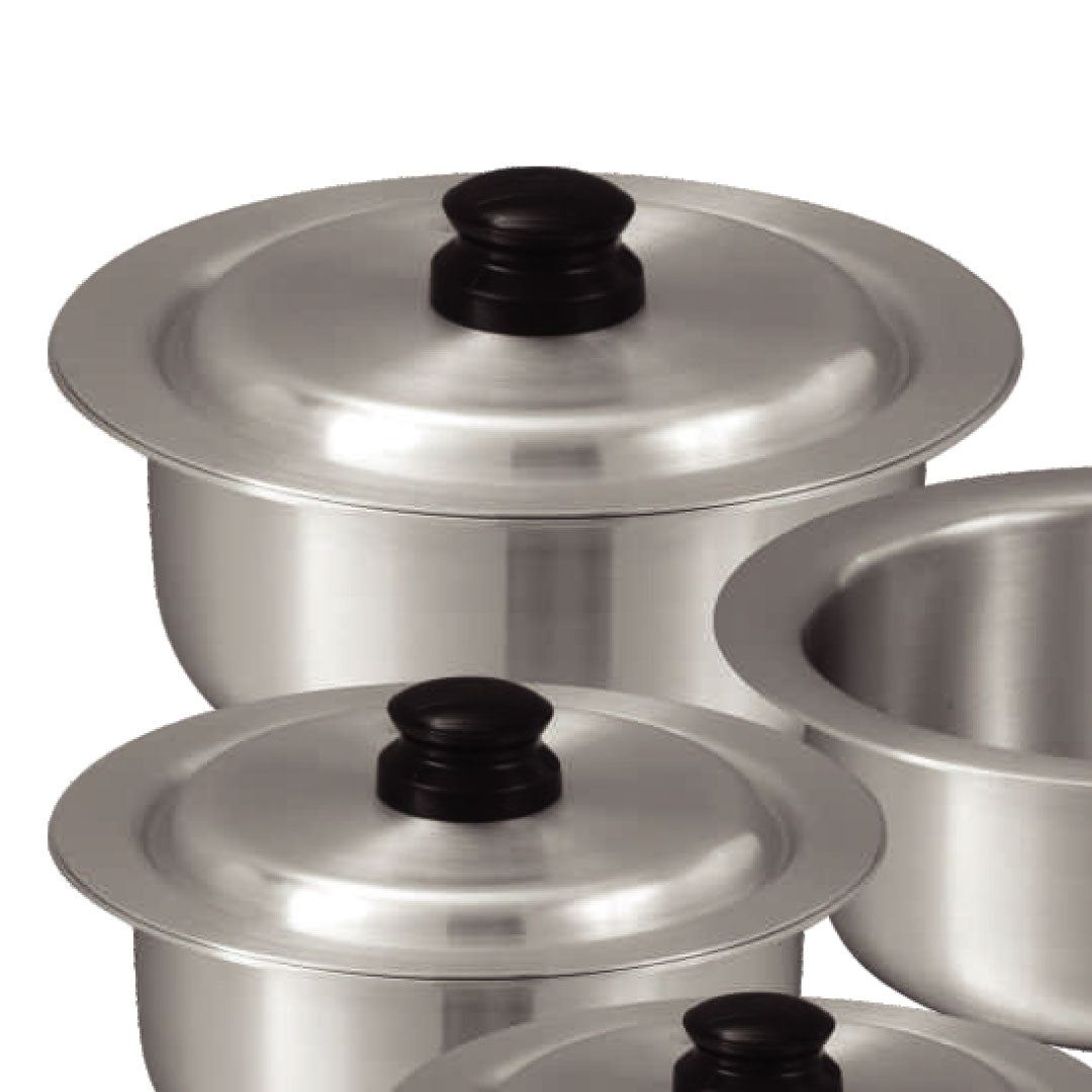Sonex Aluminium Metal Finish Global Cooking Pot Set with Lids 6pc Set - 2.5, 3.5, 5, 6.5, 9, 11  liters