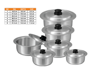 Thumbnail for Sonex Aluminium Metal Finish Global Cooking Pot Set with Lids 6pc Set - 2.5, 3.5, 5, 6.5, 9, 11  liters