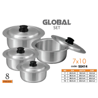 Thumbnail for Sonex Global Metal Finish Aluminum Cooking Pots w/ Lids - 4pc Set - #7 to #10 - 50414