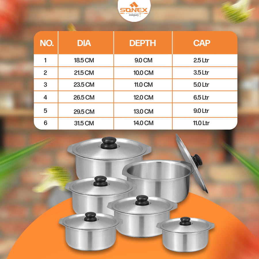 Sonex Glory Aluminum Cooking Pots Set 1x6 - 50560