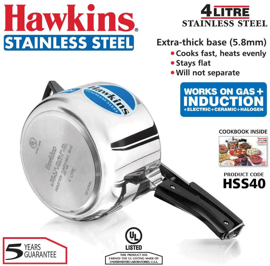 Hawkins 4 Litre Stainless Steel Pressure Cooker (Gas + Induction + Electric)