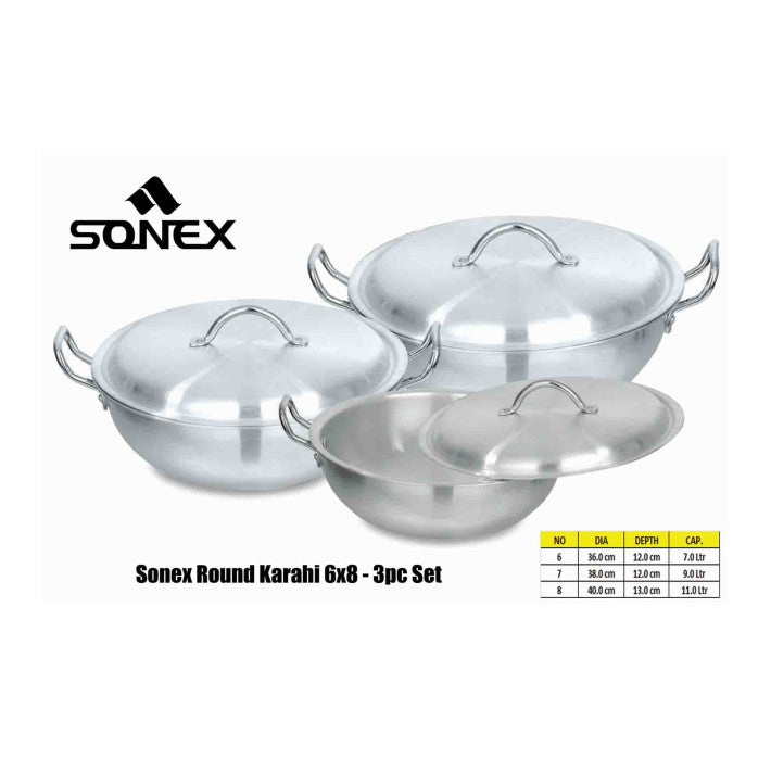 Tmvel tmvel sonex aluminium metal finish global cooking pot set with lids  6pc set - 2.5, 3.5, 5, 6.5, 9, 11 liters