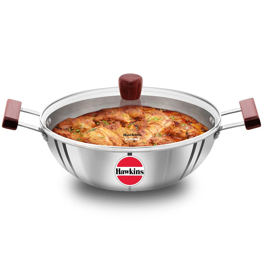 Hawkins 5L Triply Steel Deep Kadhai with Glass Lid Induction Flat Bottom SSK50G