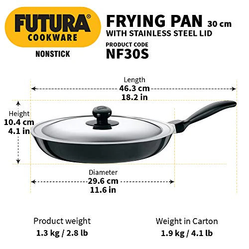 Futura 12-Inch Non-Stick Indian Frying Pan – 3.25mm with Stainless Steel Lid (NF30S)