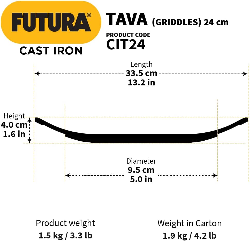 Premium 24 cm Cast Iron Tava for Roti | Hawkins Futura Cast Iron Cookware | Durable & Versatile Kitchen Tool | Black (CIT24)