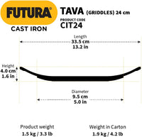 Thumbnail for Premium 24 cm Cast Iron Tava for Roti | Hawkins Futura Cast Iron Cookware | Durable & Versatile Kitchen Tool | Black (CIT24)