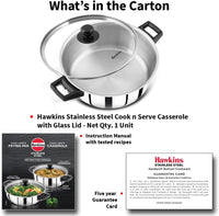 Thumbnail for Premium 3L Induction Cook n Serve Casserole with Glass Lid - Stainless Steel Black Saucepan for Cooking and Serving | Hawkins SCCB30G