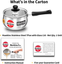 Thumbnail for Premium 2 Litre Stainless Steel Induction Saucepan with Glass Lid - Hawkins SST20G