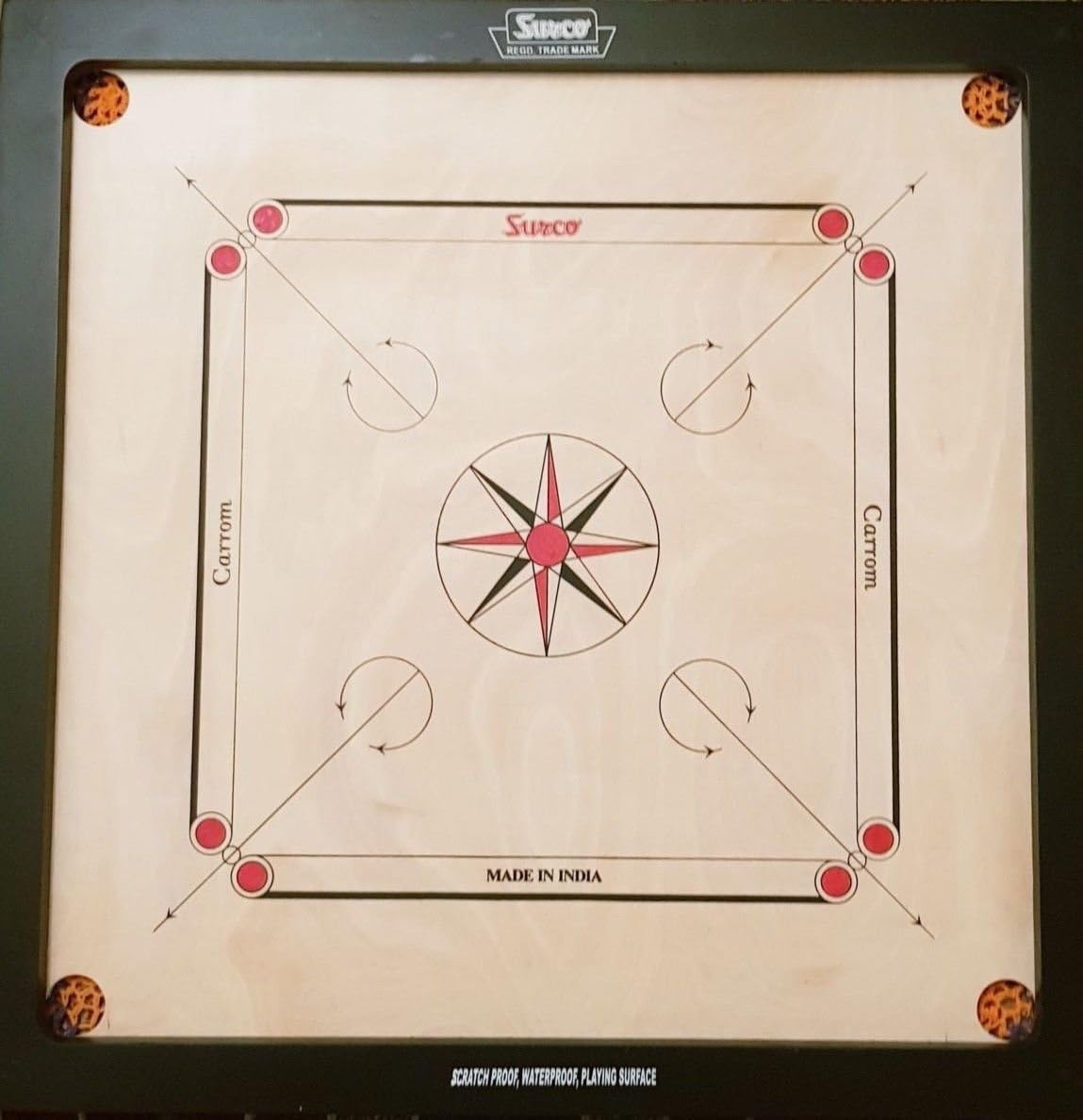 Surco Prime Speedo Carrom Board with Coins and Striker, 16mm