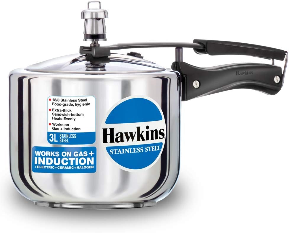 Hawkins 3-Liter wide Stainless Steel Pressure Cooker (Gas + Induction + Electric)