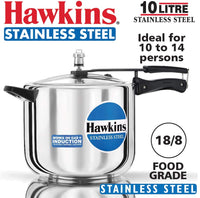 Thumbnail for Hawkins 10-Liter Stainless Steel Pressure Cooker (Gas + Induction + Electric)
