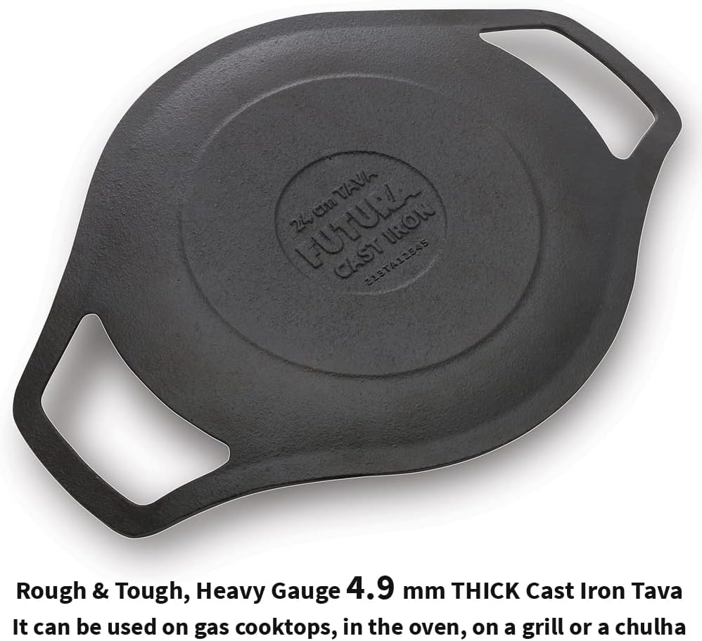 Premium 24 cm Cast Iron Tava for Roti | Hawkins Futura Cast Iron Cookware | Durable & Versatile Kitchen Tool | Black (CIT24)