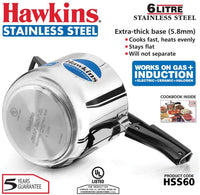 Thumbnail for Hawkins 6-Liter Stainless Steel Pressure Cooker (Gas + Induction + Electric)