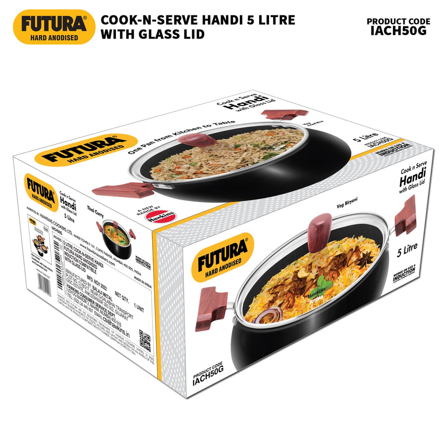 Futura 5L Biryani Handi Stock Pot Non-Stick Cook n Serve Pan by Hawkins ACH50G