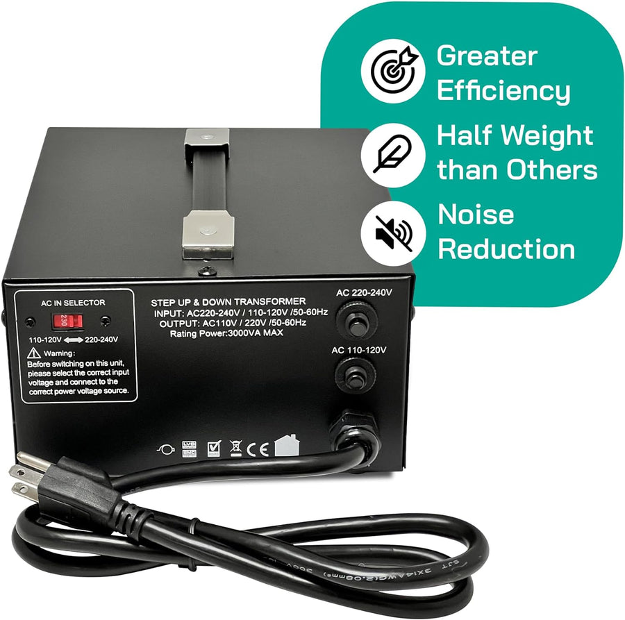 3000 Watt Voltage Converter Transformer - Dual Circuit Breaker Protection