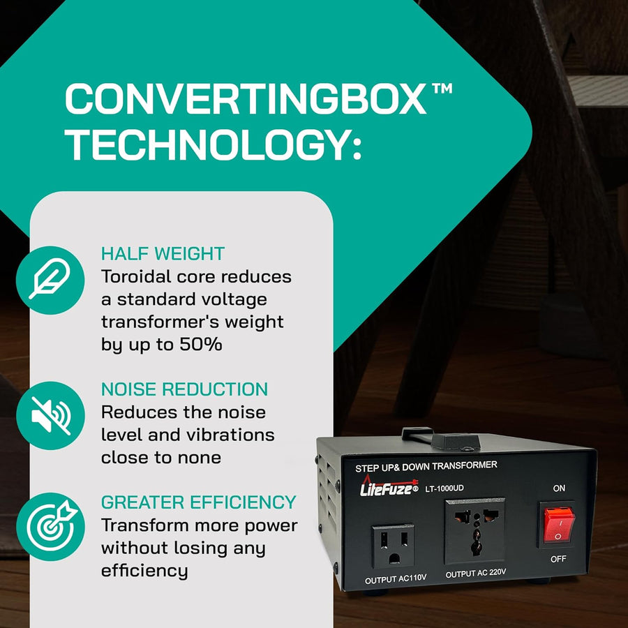 1000 Watt Voltage Converter Transformer - Dual Circuit Breaker Protection 1000