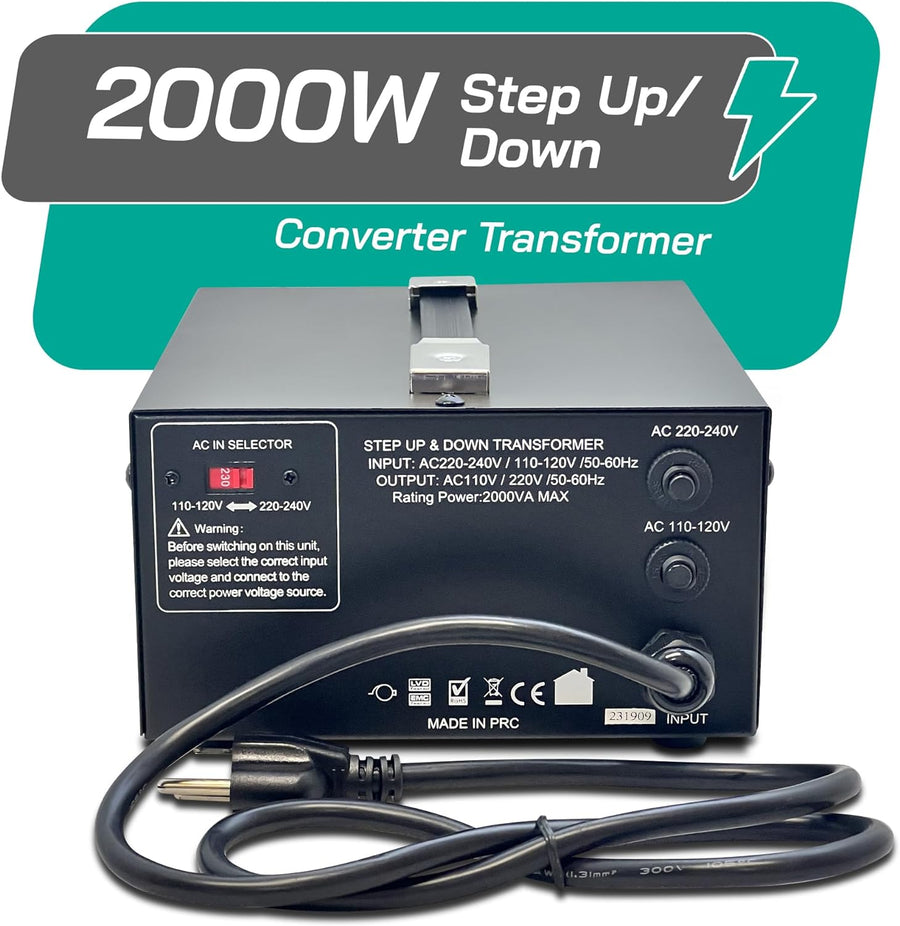 2000 Watt Voltage Converter Transformer - Dual Circuit Breaker Protection