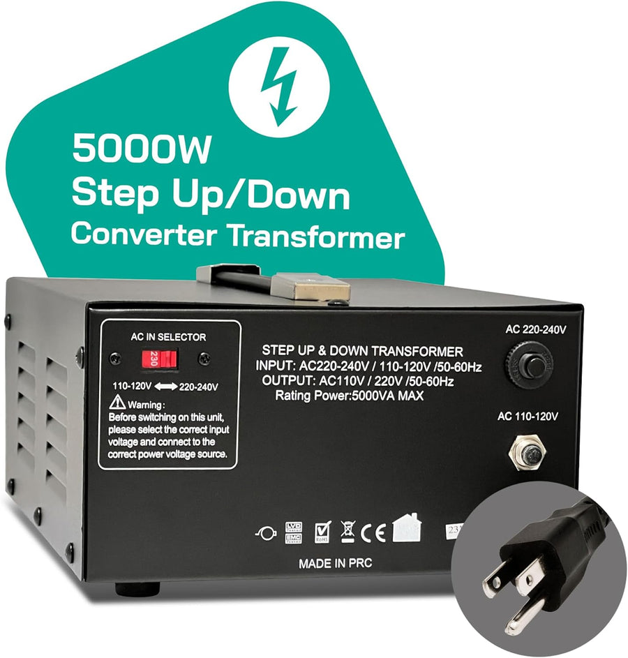 5000 Watt Voltage Converter Transformer - Dual Circuit Breaker Protection