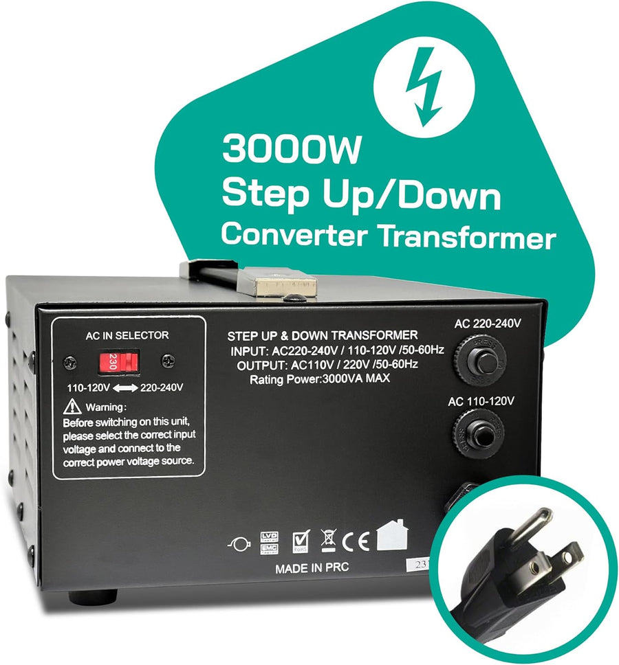 3000 Watt Voltage Converter Transformer - Dual Circuit Breaker Protection