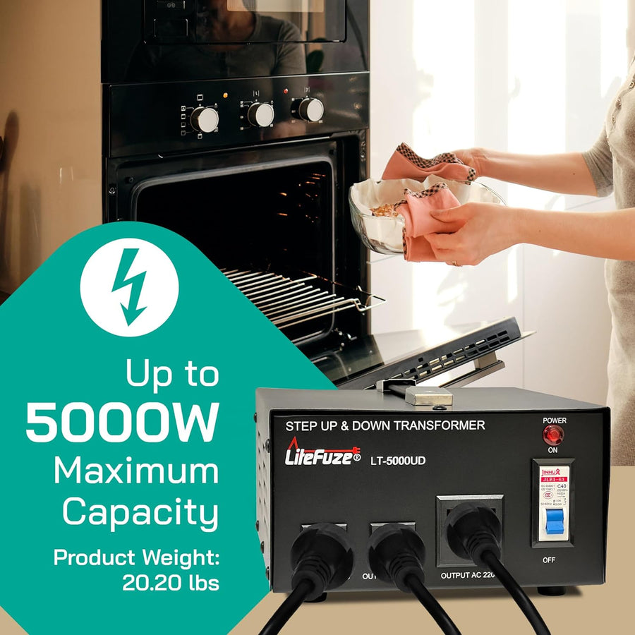 5000 Watt Voltage Converter Transformer - Dual Circuit Breaker Protection