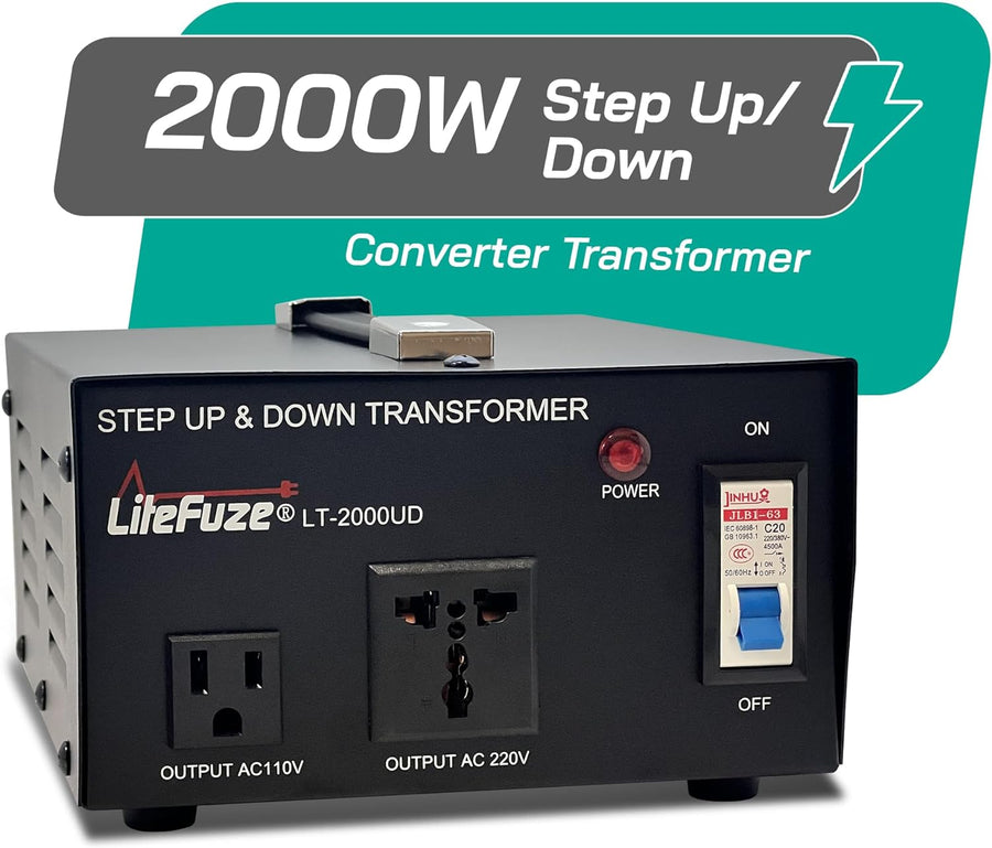 2000 Watt Voltage Converter Transformer - Dual Circuit Breaker Protection