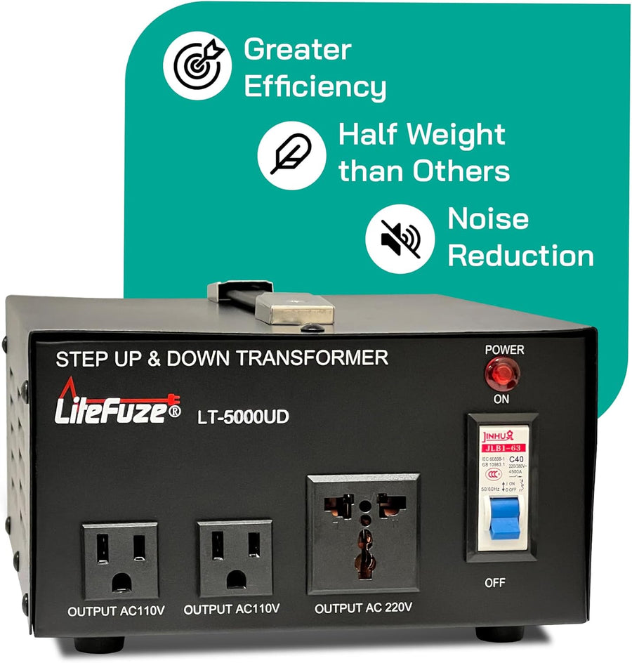 5000 Watt Voltage Converter Transformer - Dual Circuit Breaker Protection