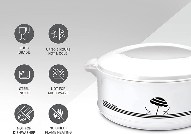Milton Treat Hot Pot Insulated Casserole with Stainless Steel Insert, White - 1000/1500/2500 ML - 3PC Set