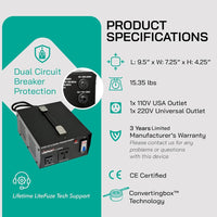 Thumbnail for 3000 Watt Voltage Converter Transformer - Dual Circuit Breaker Protection