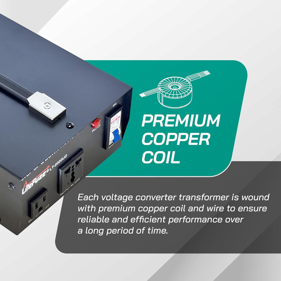 2000 Watt Voltage Converter Transformer - Dual Circuit Breaker Protection