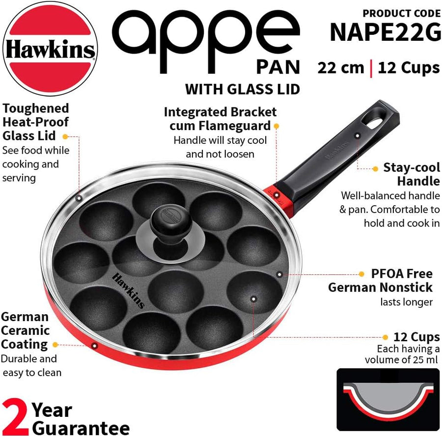 Shop the Hawkins Nonstick Appe Pan with Glass Lid - 12 Cups, 22 cm Diameter (Black)
