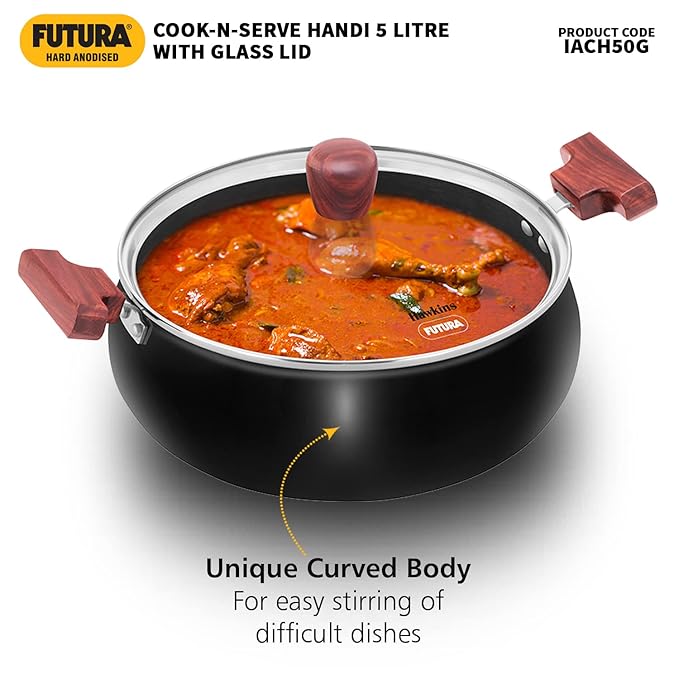 Futura 5L Biryani Handi Stock Pot Non-Stick Cook n Serve Pan by Hawkins ACH50G