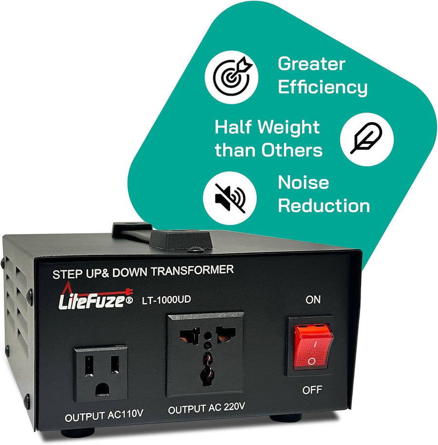 1000 Watt Voltage Converter Transformer - Dual Circuit Breaker Protection 1000