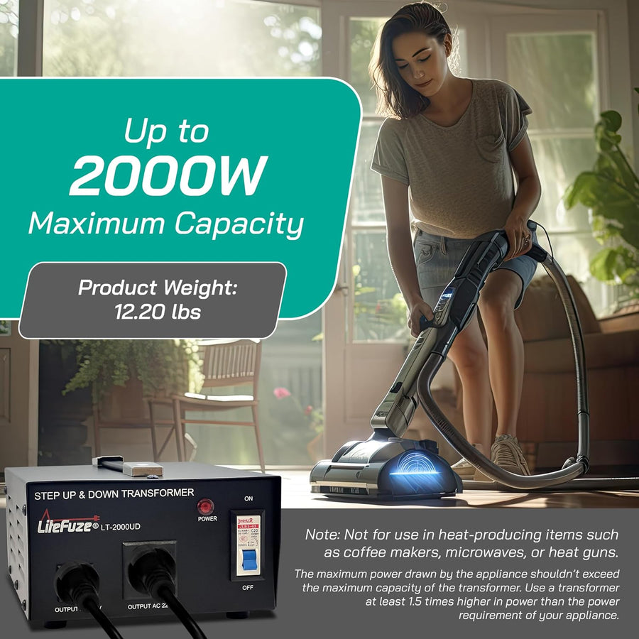 2000 Watt Voltage Converter Transformer - Dual Circuit Breaker Protection