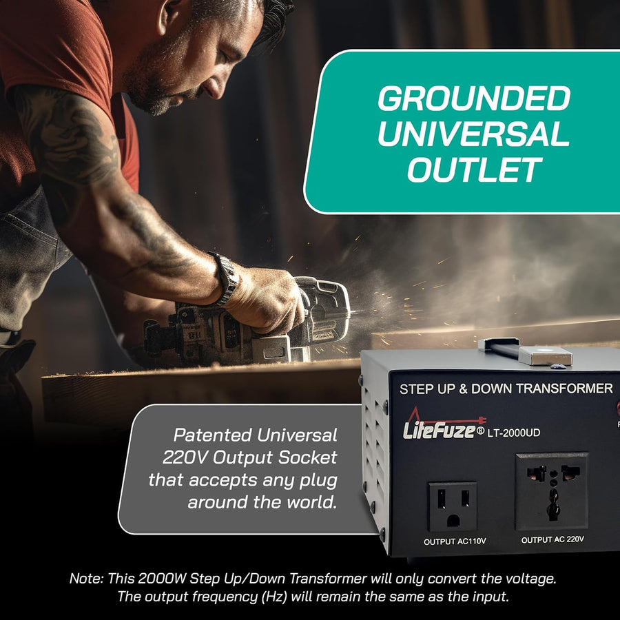 2000 Watt Voltage Converter Transformer - Dual Circuit Breaker Protection