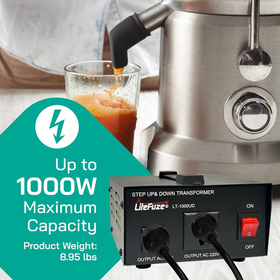 1000 Watt Voltage Converter Transformer - Dual Circuit Breaker Protection 1000
