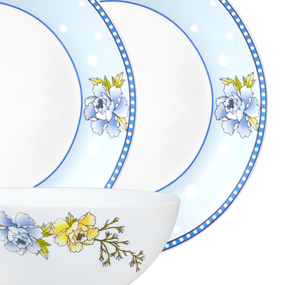 Larah by Borosil Sapphire Kohinoor Series Opalware Dinner Set | 19 Pcs for Family of 6 | Microwave & Dishwasher Safe | Bone-Ash Free | Crockery Set for Dining & Gifting | Plates & Bowls | White