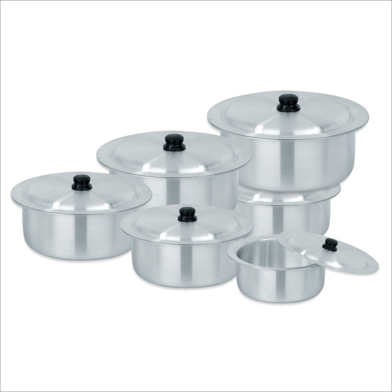 Sonex Aluminium Metal Finish Global Cooking Pot Set with Lids 6pc Set - 2.5, 3.5, 5, 6.5, 9, 11  liters