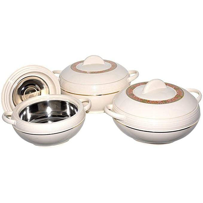 Tmvel Ambient Insulated Casserole Hot Pot Hot Pack Food Warmer 3 Pieces  Set, 1.6 L, 2.5 L, 3.5 L (white)