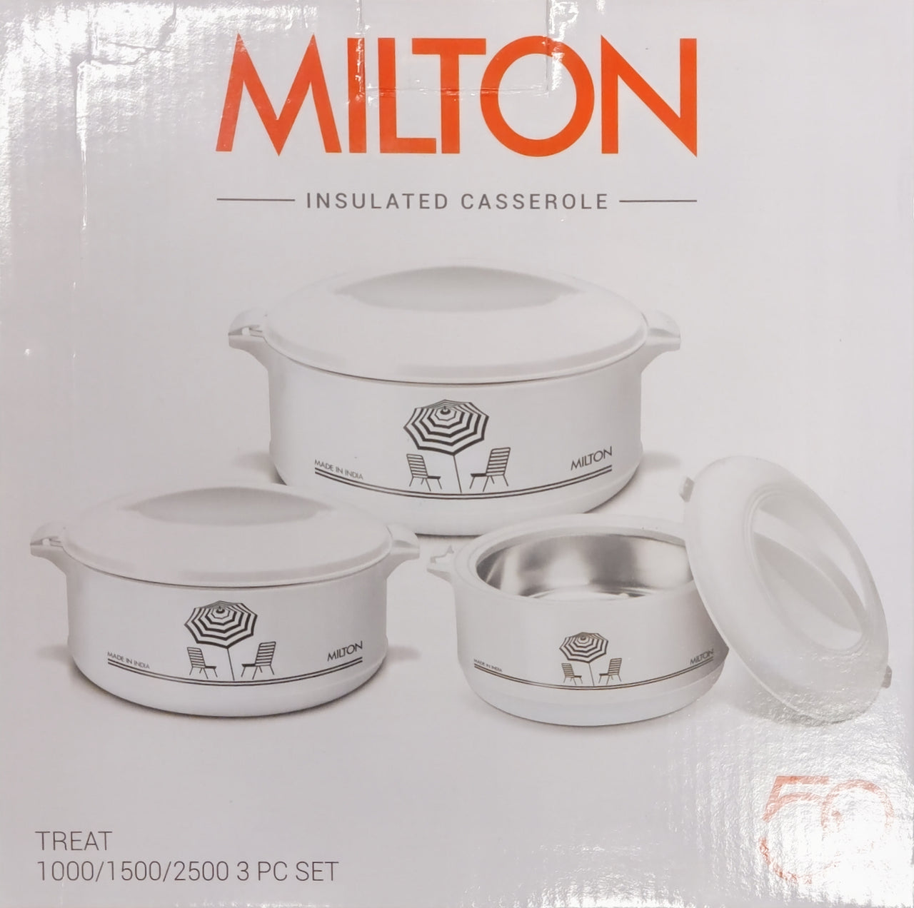 Milton Treat Hot Pot Insulated Casserole with Stainless Steel Insert, White - 1000/1500/2500 ML - 3PC Set