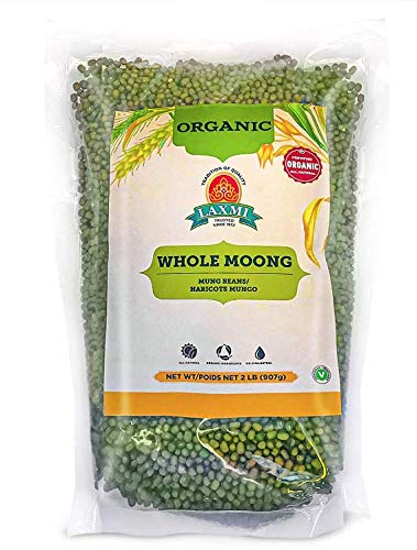 Laxmi Organic Whole Moong, Mung Bean Seeds - 2lbs for Cooking & Sprouting