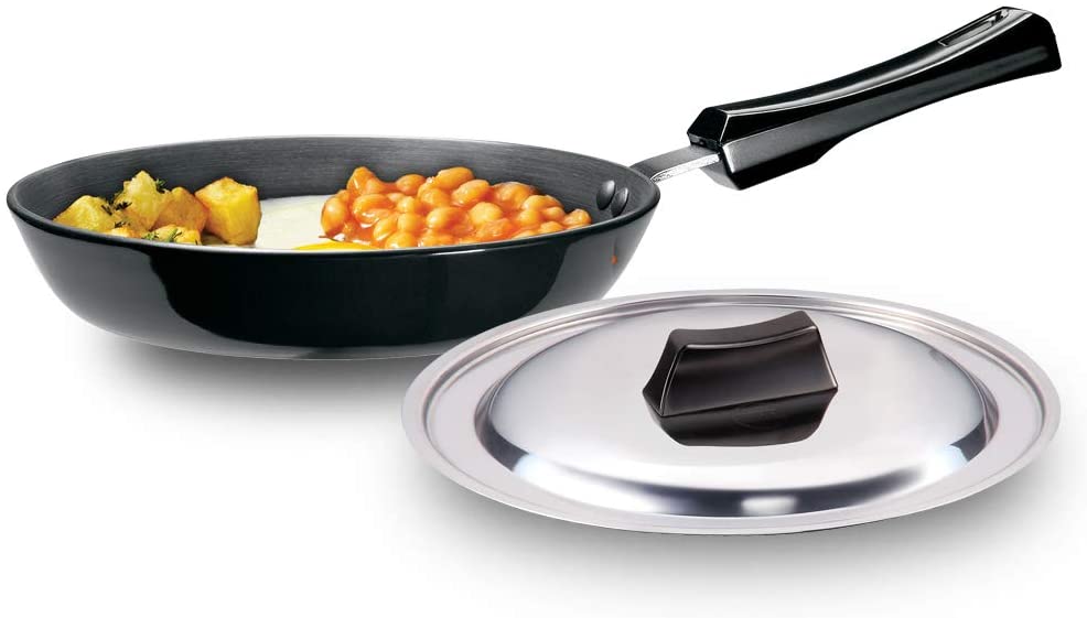 Hawkins Futura Hard Anodised Frying Pan With Steel Lid, 22cm Black - Fry Pan