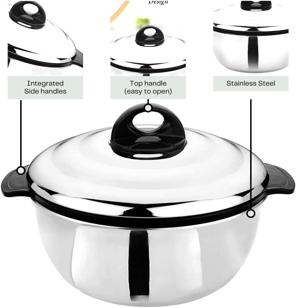 Tmvel Insulated Stainless Steel Casserole with Lid, Hot Pot Food Warmer/Cooler -Thermal Soup/Salad Serving Bowl 1600,2500,3500 ML