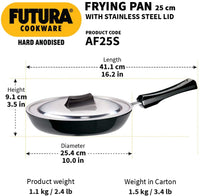 Thumbnail for Futura Hard Anodised Frying Pan with Steel Lid, 25cm - Fry Pan