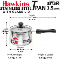 Thumbnail for Hawkins Tpan Stainless Steel saucepan Tea Pan, with Lid, 1.5 Liters