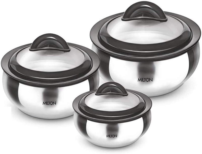 Milton Clarion Jr Thermo Stainless Steel Insulated Casserole Keep Hot/Cold Serving Dish Gift Set 600/ 1500/ 2000 - Glass Lid