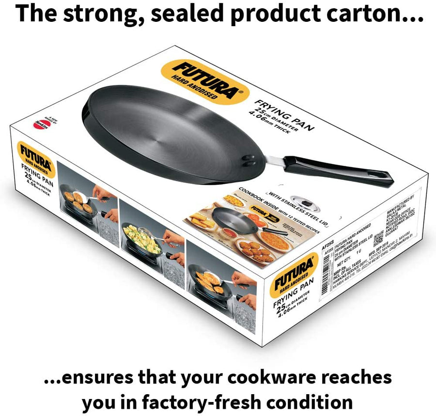 Futura Hard Anodised Frying Pan with Steel Lid, 25cm - Fry Pan
