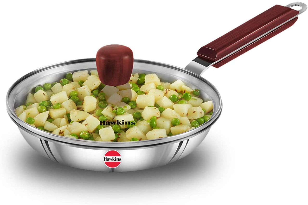 Hawkins Tri-ply Stainless Steel Frying Pan 22 cm with Glass Lid